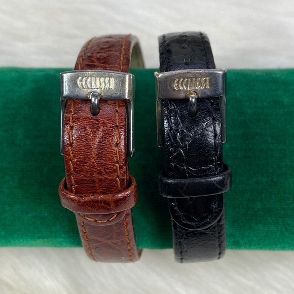 Set of 2 Ecclissi Genuine Leather and Sterling Silver Watch Bands 7.5" - Picture 1 of 4